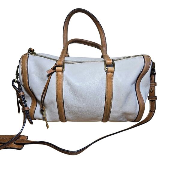 Fossil Kendal Satchel Saddle Bag Taupe Pebbled Leather Leather Handles Strap - Picture 2 of 13